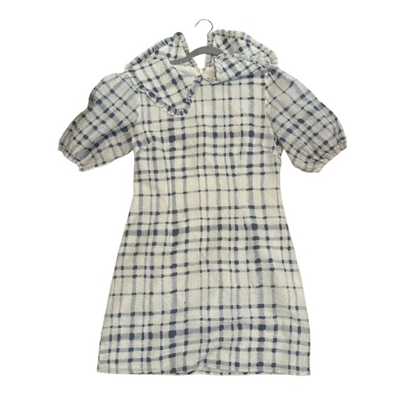 Lena blue gingham collared twee grand millennial style mini dress L - Picture 6 of 9